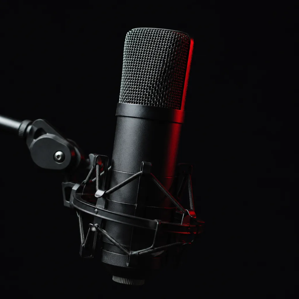 Micrófono de estudio con luz roja