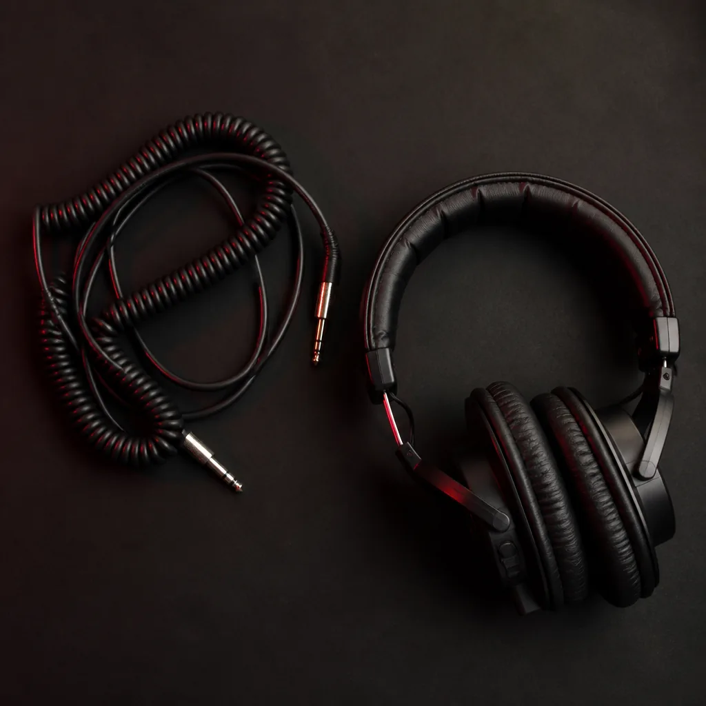 Auriculares de estudio sobre una superficie oscura